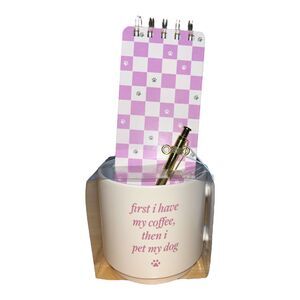 Coffee Mug and Note Pad Gift Set “FIRST I HAVE MY COFFEE, THEN I PET MY DOG” NWT
